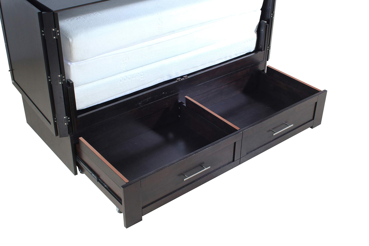 Mega Solutions Emurphybed Daily Delight Murphy Cabinet Chest Bed with Charging Station 6 Inch, (Queen, Java) Mega Solutions