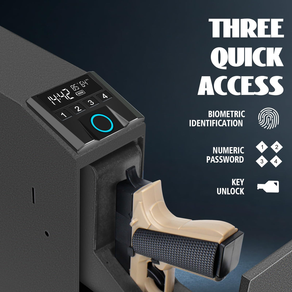 Slider Hidden Handgun Safe, Biometric Fingerprint Smart Pistol Safe for Nightstand, Desk, Bedside - Auto Sliding Door- Fingerprint, PIN Code, KEY Access (Classic) VoleStay