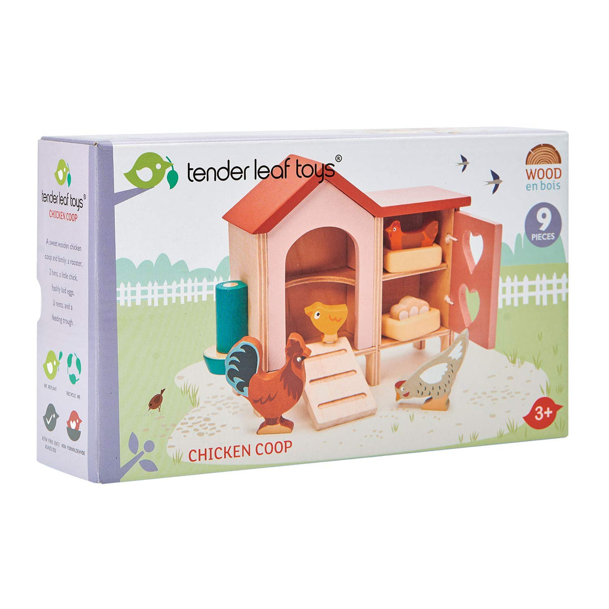Tender Leaf Toys - Chicken Coop - 9 Pcs Miniature Henhouse Farm Animal Toys, Dollhouse Accessories Pretend Play Set for Kids Imaginative Play - Age 3+ Tender Leaf Toys