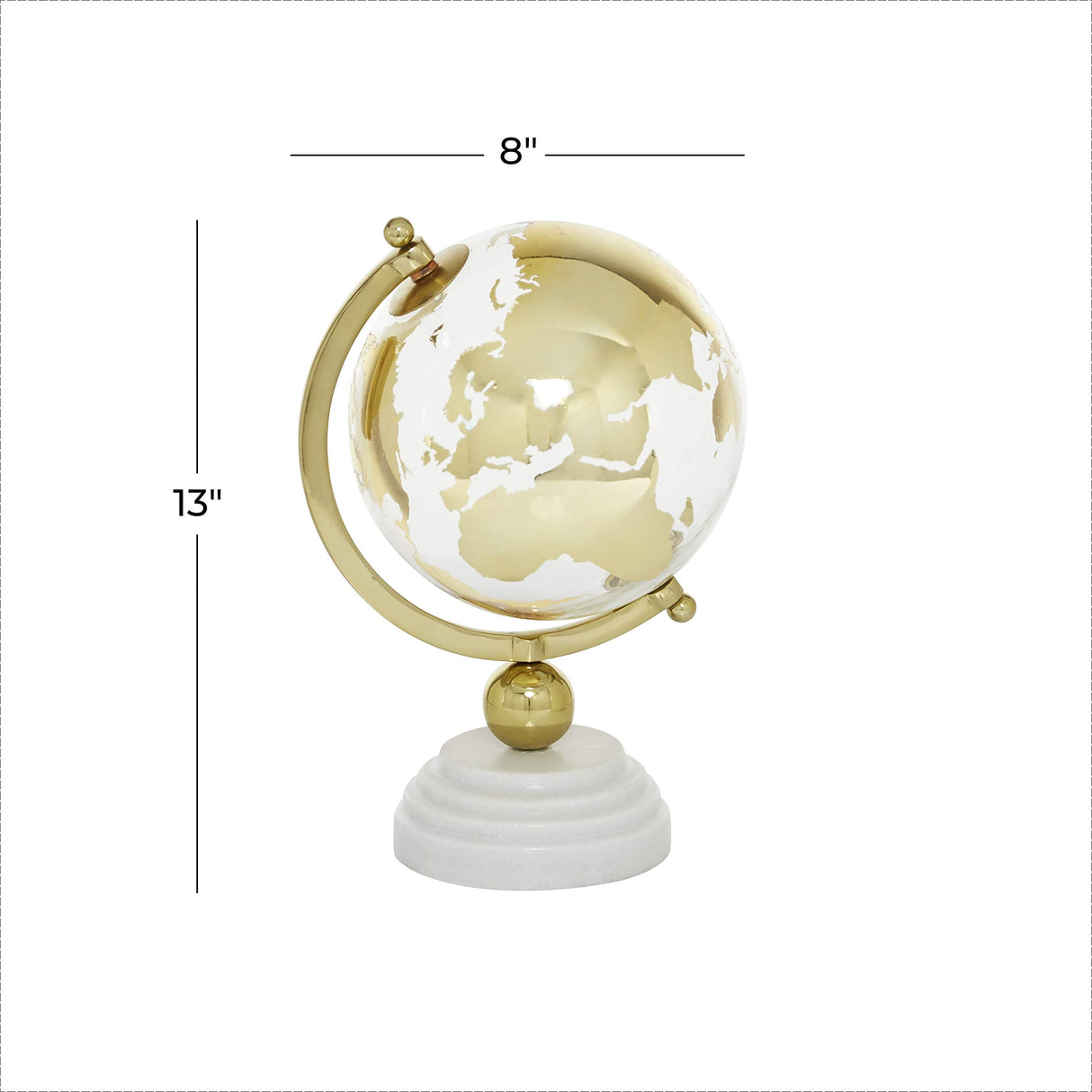 Deco 79 Ceramic Globe with Marble Base and Glass Globe, 8" x 8" x 13", Gold Deco 79