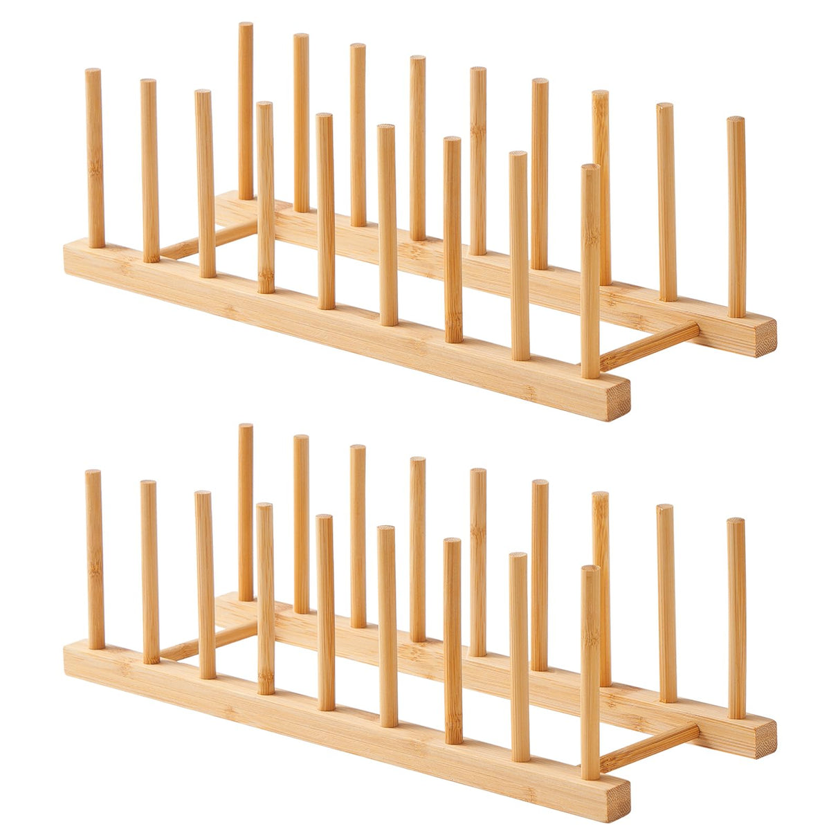 Worthyeah Bamboo Dish Drying Rack-2 PCS Pot Lid Plate Rack Organizer Holder for Cabinet-Cutting Board Organizer for Dish, Pot Lid, Bowl, Cup, Cutting Board Worthyeah