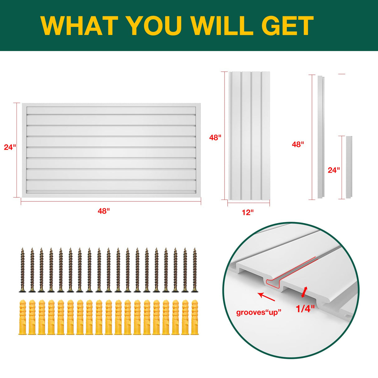 Yuzzy Slat Wall Paneling 2 x 4ft, Garage Slatwall Panel Wall Storage Systems, Heavy Duty PVC Garage Wall Organization (White) Yuzzy