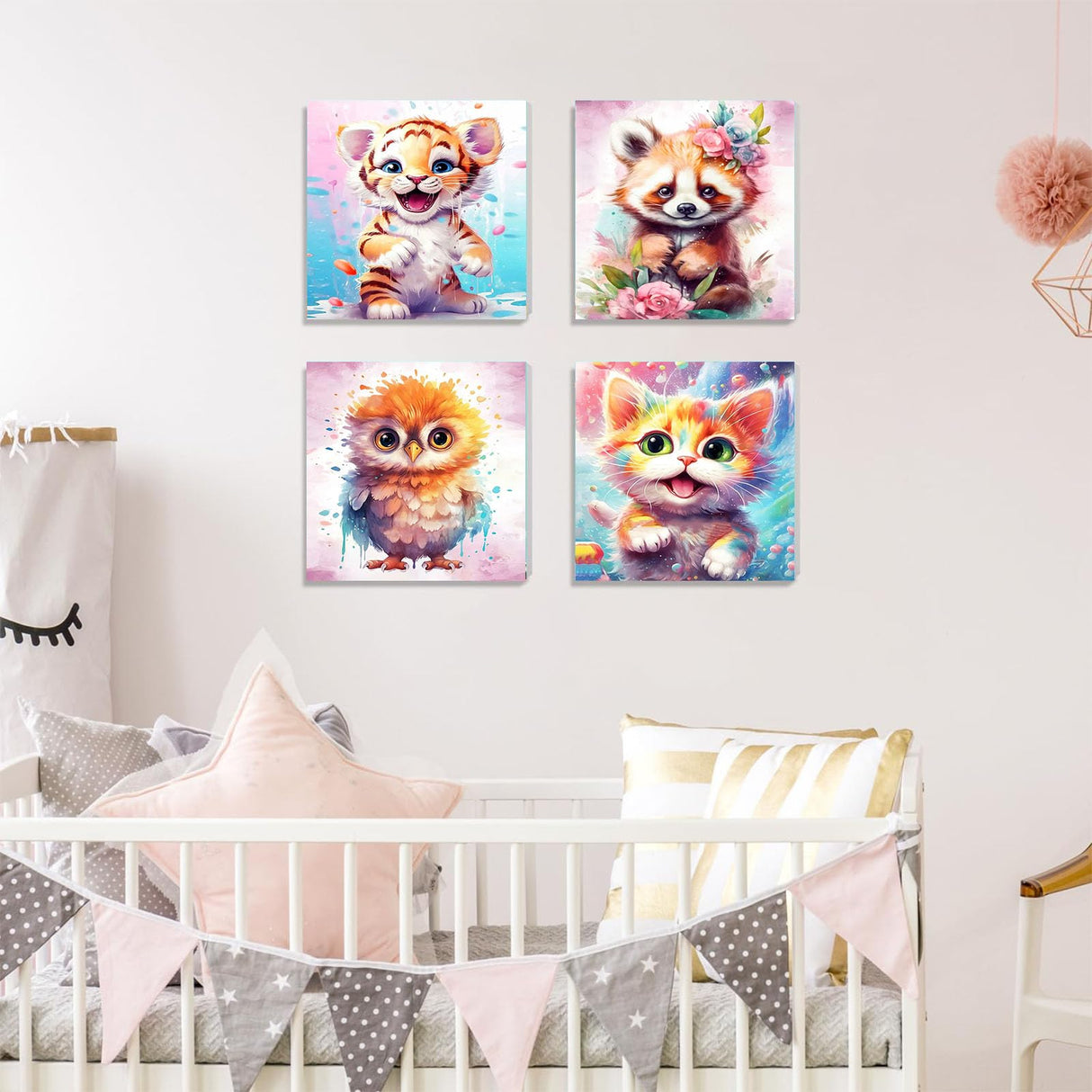 bleihum 4 Pack Paint by Numbers Kit for Kids Ages 4-8-12, Animal Paint by Number for Kids, DIY Acrylic Oil Painting Kit for Home Wall Decor(Frameless,8X8inch) bleihum