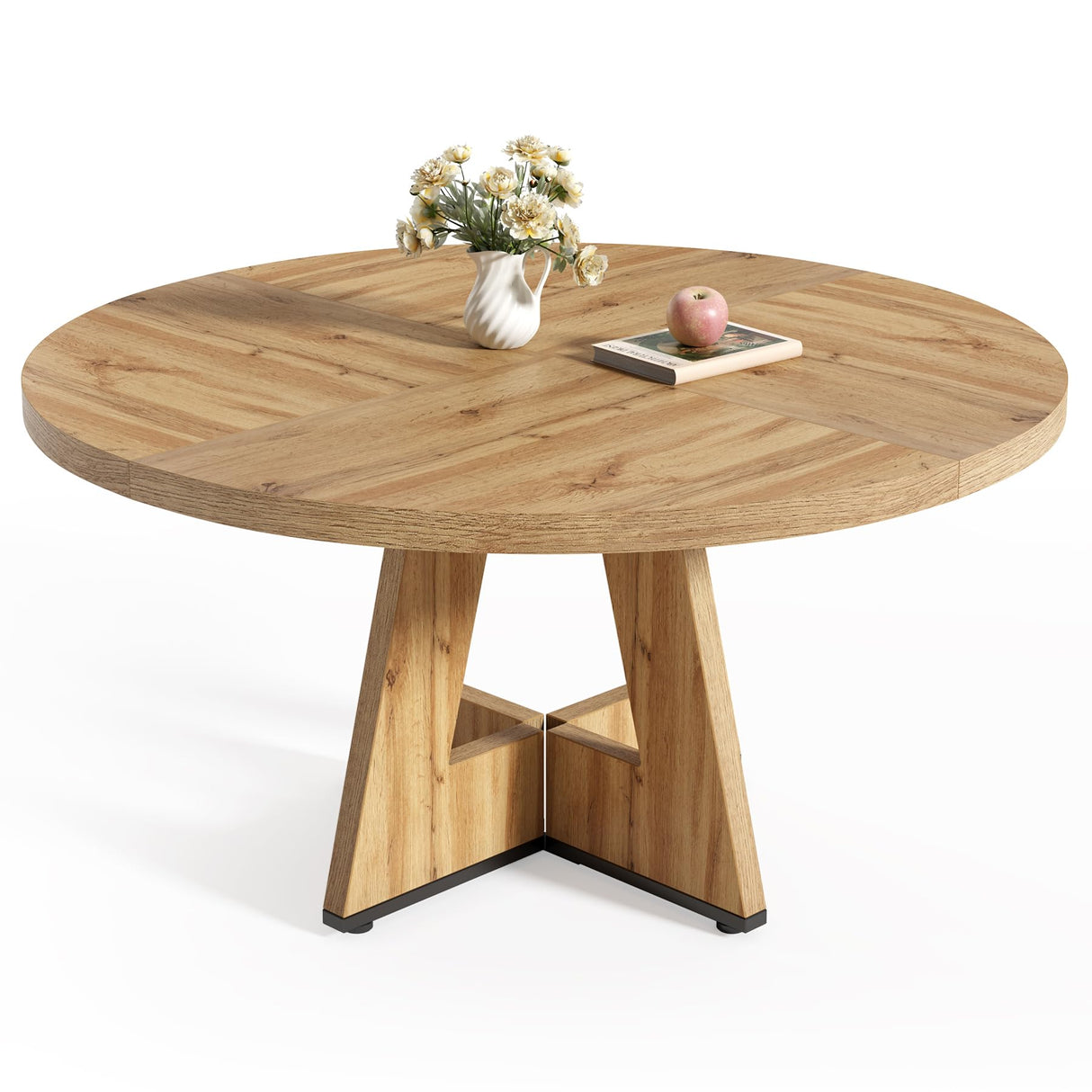 LITTLE TREE Round Dining Table for 4-6 People, 47 Inches with Wooden Pedestal Base, Modern Dinner Table for Dining Room, Kitchen, Living Room LITTLE TREE