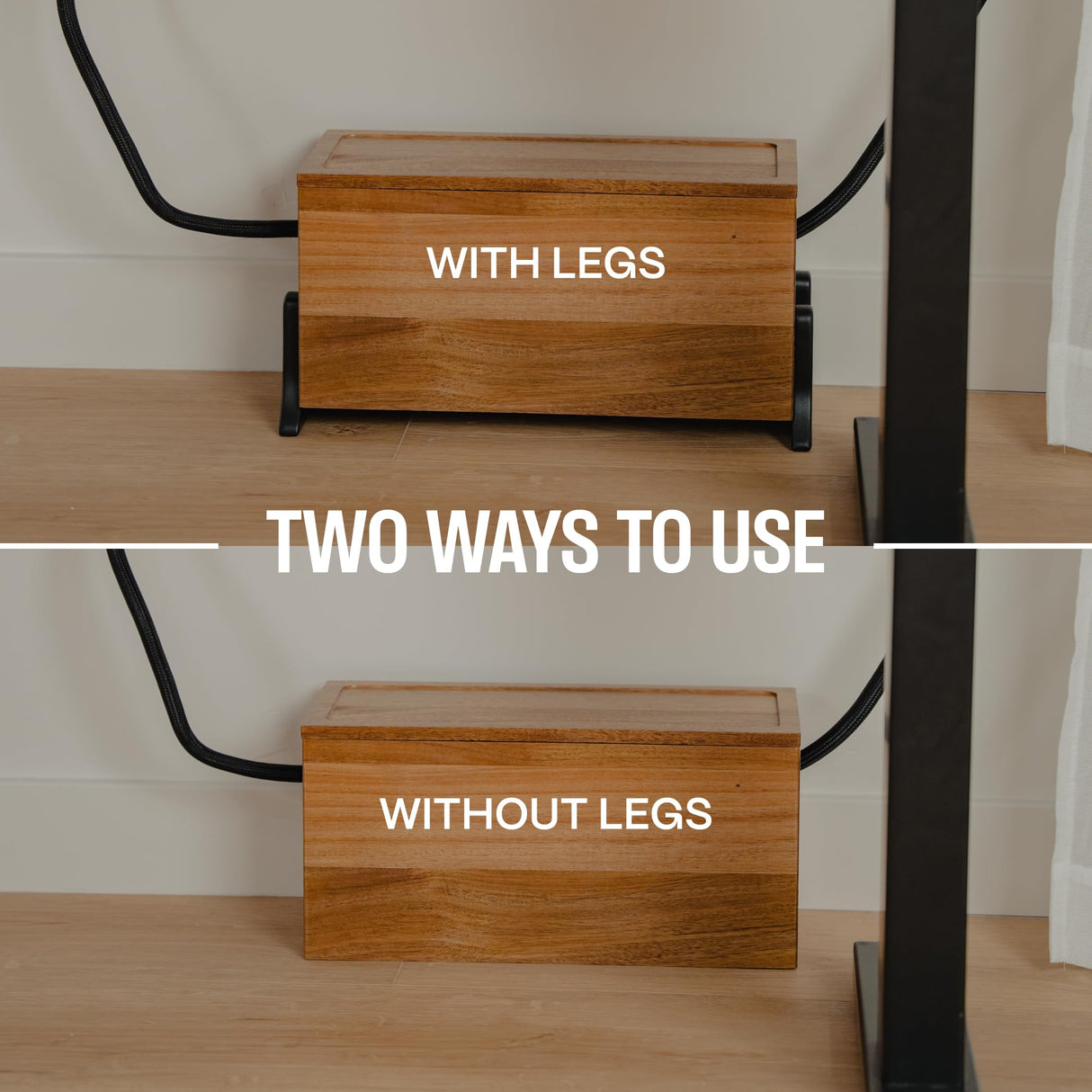 Extra Large Cable Management Box, Wood Cord Hider Box & Organizer for Power Strip, TV Wires & Desk Cable Storage COREMINDED