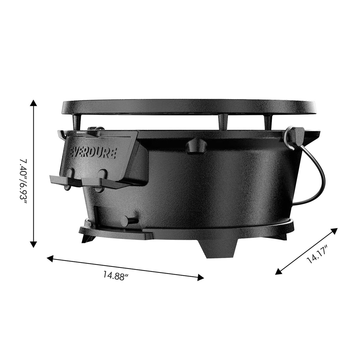 Everdure Round Cast Iron Grill & Cover – Outdoor, 2-In-1 Portable, Tabletop Grill and Griddle - 100% Cast Iron, Enameled, Durable, Small Charcoal Grill, Camping Stove or Hibachi Grill Everdure