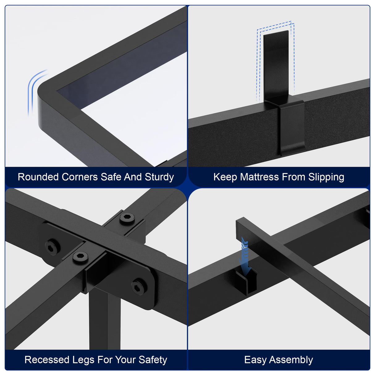 Gadroad LED Floating Queen Bed Frame with Charging Station and Metal Slats Support Gadroad