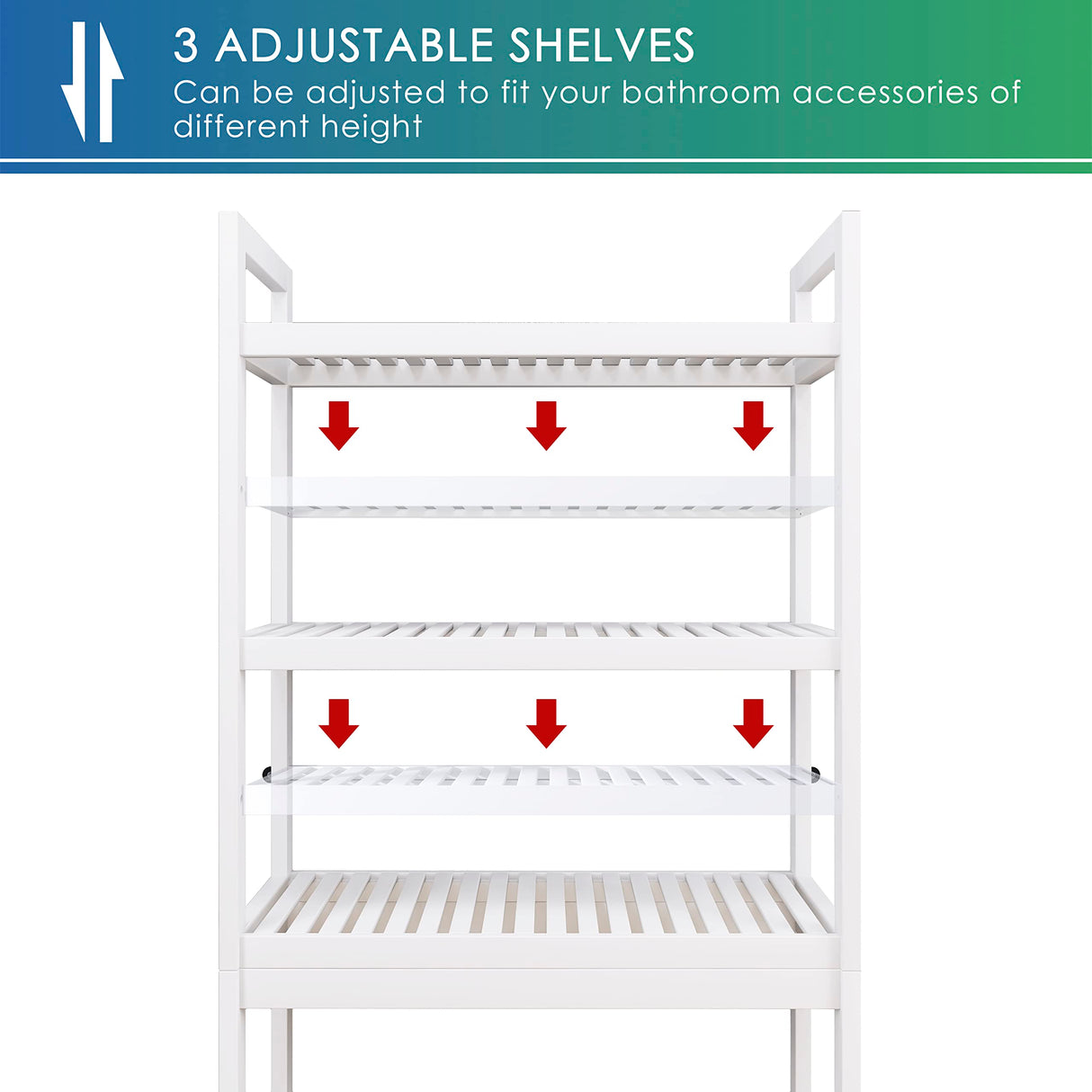 SMIBUY Bathroom Storage Shelf, Bamboo Over-The-Toilet Organizer Rack, Freestanding Toilet Space Saver with 3-Tier Adjustable Shelves (White) SMIBUY