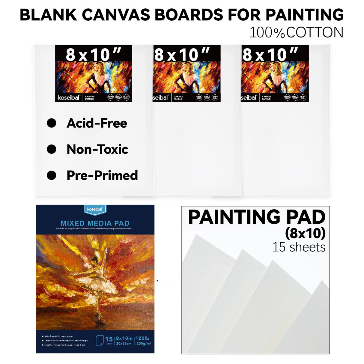 koseibal Acrylic Paint Set for Adults & Kids - 37PCS Painting Supplies Kit with 18 Colors Acrylic Paint, 8 Paint Brushes,6 Canvas Panels, Wooden Easel,Palette, Painting Pad, Cleaning Cup, Cloth koseibal