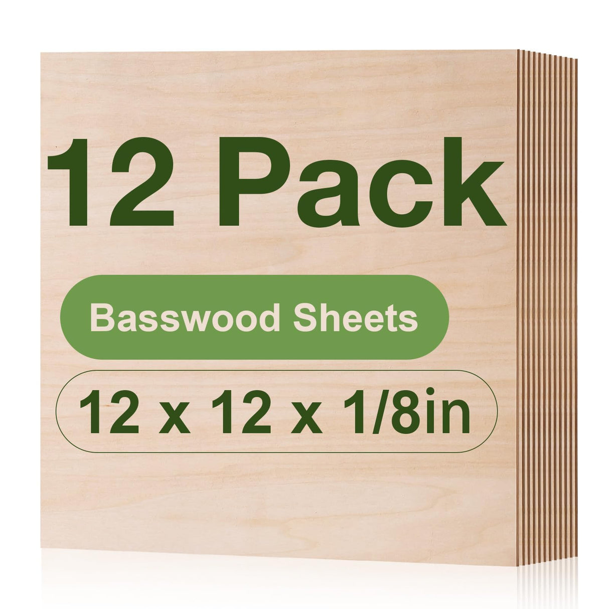ROBOTIME 12-Pack 3mm Basswood for Laser Cutting - 12 x 12 x 1/8 Inch - Craft Wood A/A Grade Basswood Sheets 1/8" - 1/8" Plywood for Laser Cutting, Engraving & Wood Burning (Pyrography) ROBOTIME