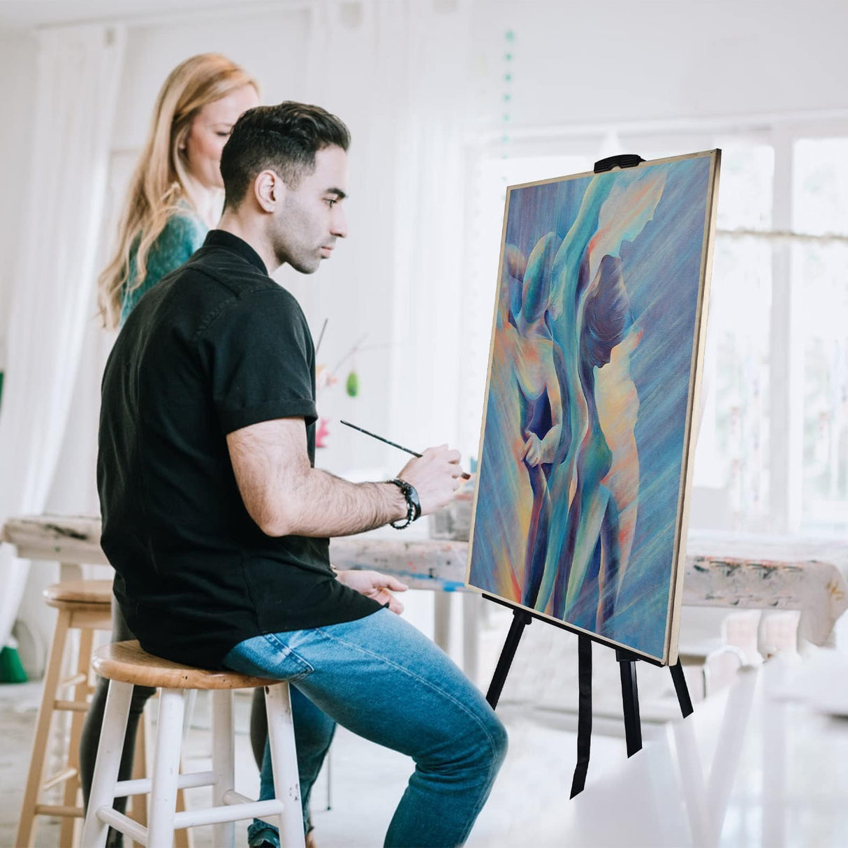 Art Painting Display Artist Easel Stand,Ns Jymb Portable Metal Adjustable Easels for Painting Canvases Height from 17 to 66 Inch - Carry Bag for Table-Top/Floor Displaying and Wedding Signs - Black Ns Jymb