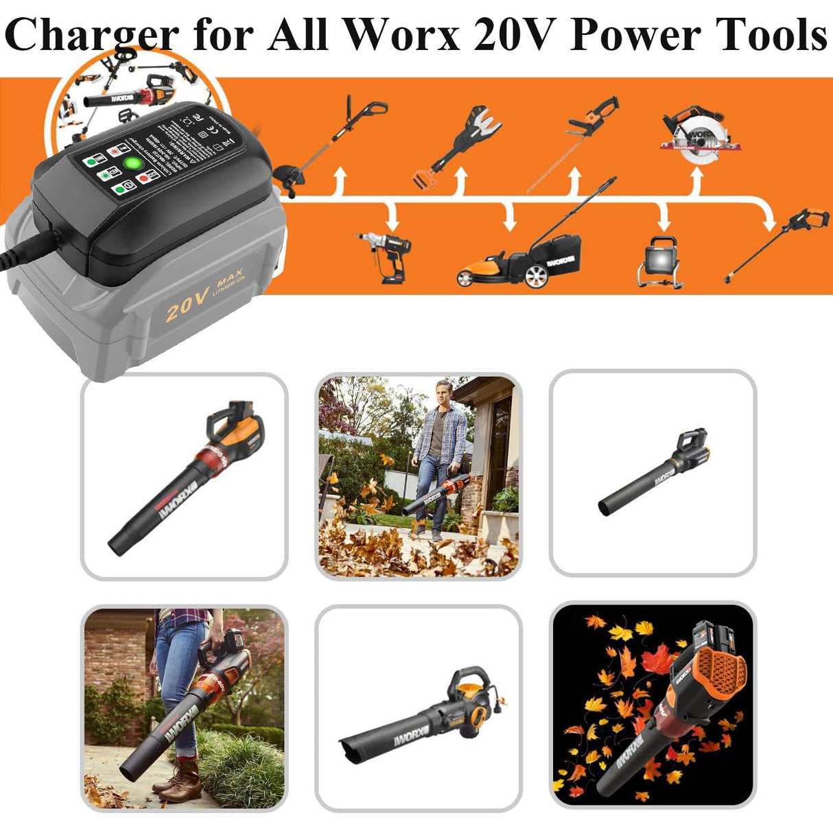 WA3742 Charger for Worx 20V Lithium Battery WA3520 WA3525 WA3578, Replacement for Worx Battery Charger 20V WA3732 WA3875 WA3881 zyystarttogo