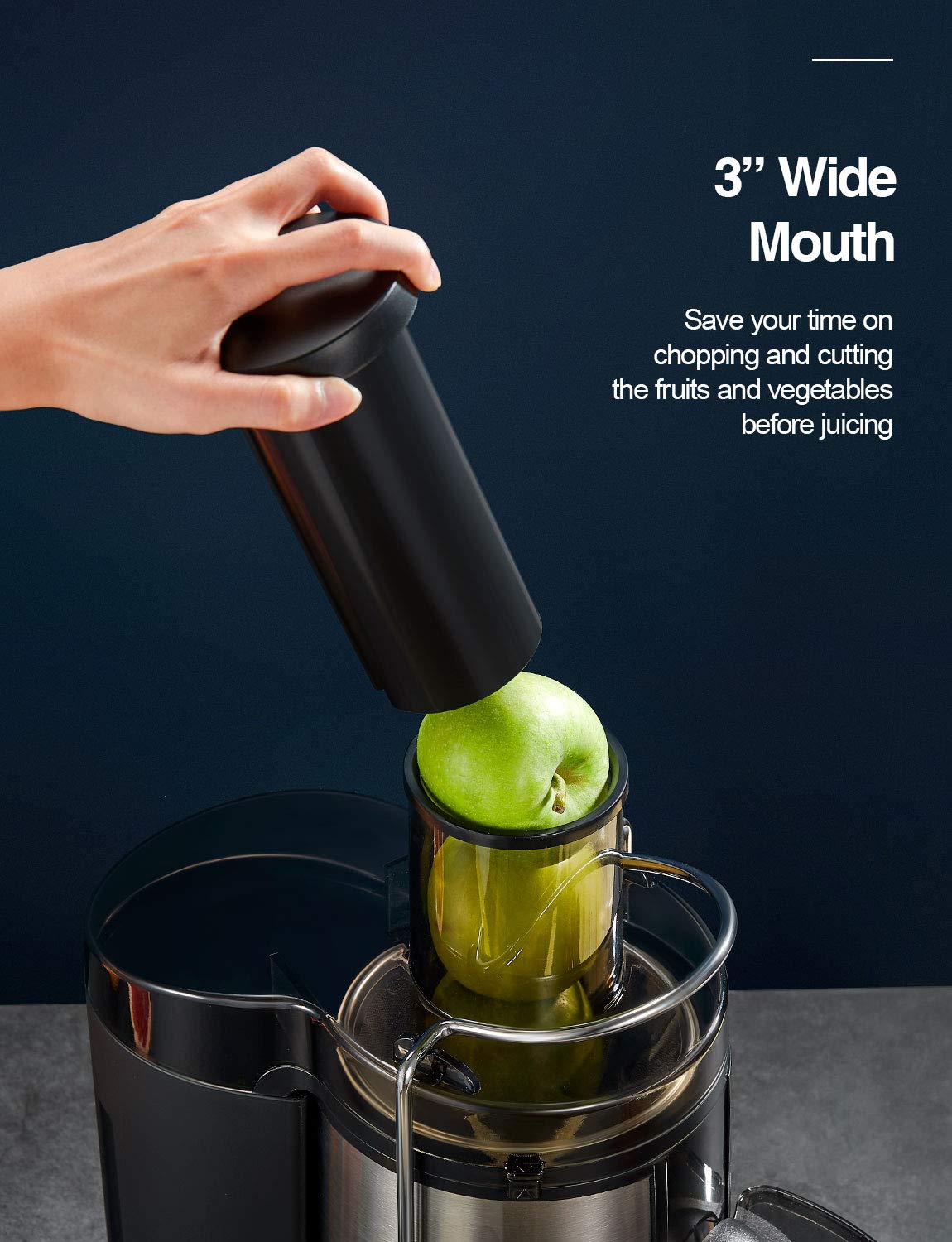 Qcen Juicer Machine, 500W Centrifugal Juicer Extractor with Wide Mouth 3” Feed Chute for Fruit Vegetable, Easy to Clean, Stainless Steel, BPA-free (Black) QCen