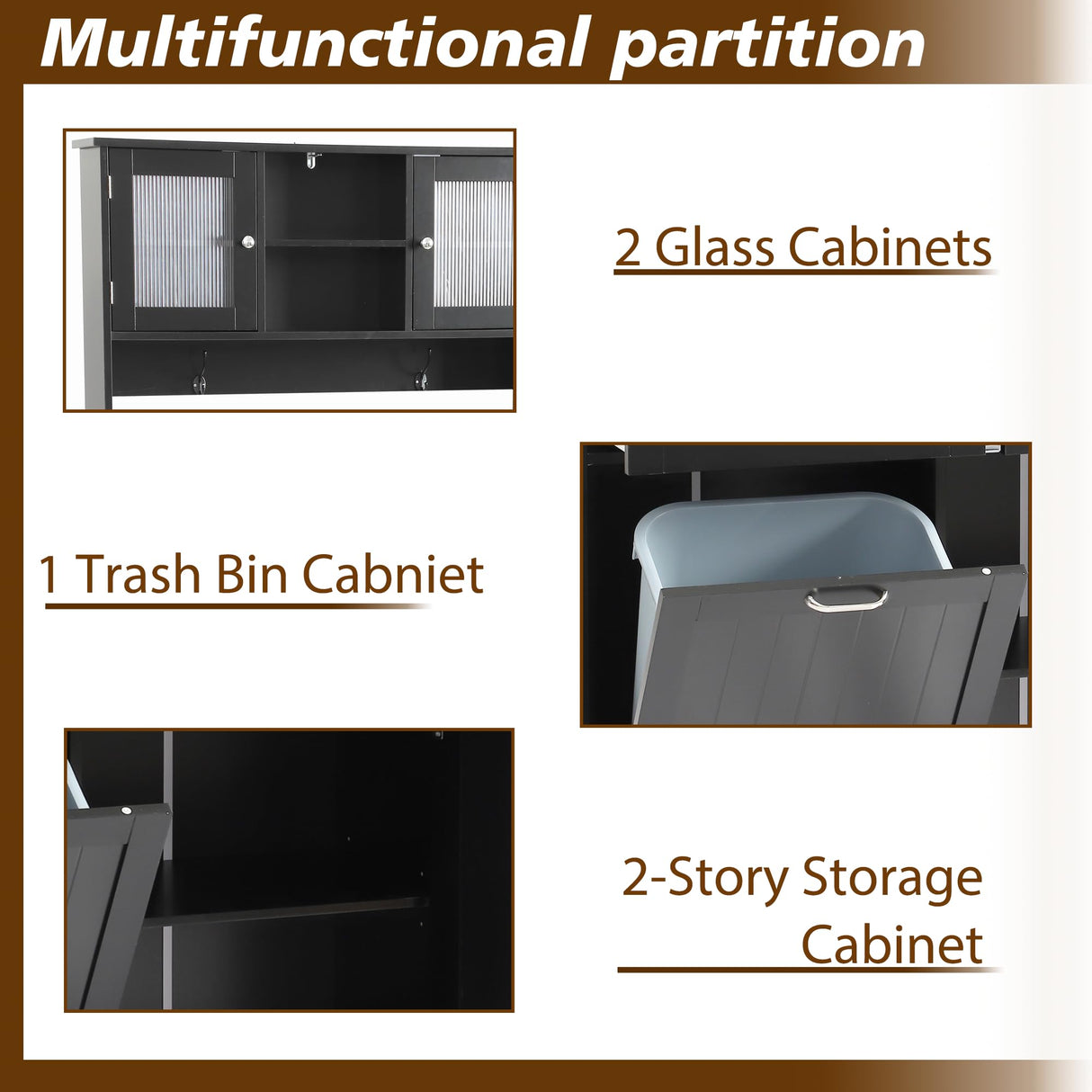 LOUVIXA 68.4" Kitchen Pantry Storage Cabinet, Freestanding Cupboard with 3 Cabinets, 2 Drawers and 1 Tilt Out Trash Cabinet, Tall Storage Cabinet for Kitchen, Dinning Room, Living Room (Black) LOUVIXA