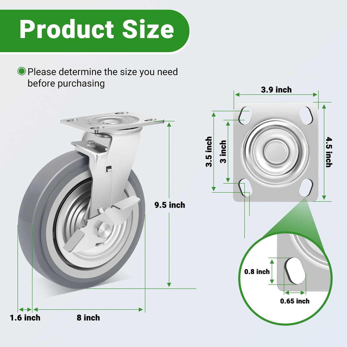 Nefish 8 Inch Heavy Duty Casters Wheels, Industrial Grade Thermoplastic Rubber Casters with Brake 6000 LBS, Ball Bearing Plate Swivel Castors Set of 4, Casters Wheels for Hand Truck, Industrial Nefish