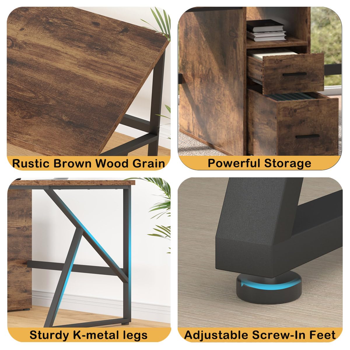 IBF 79" Two Person Office Desk,Large Double Long Pc Desk with File Drawer, 2 Person Computer Desk with Storage Cabinet Shelf, Industrial Wood Modern Work Dual Computer Table for Home, Rustic Brown IBF