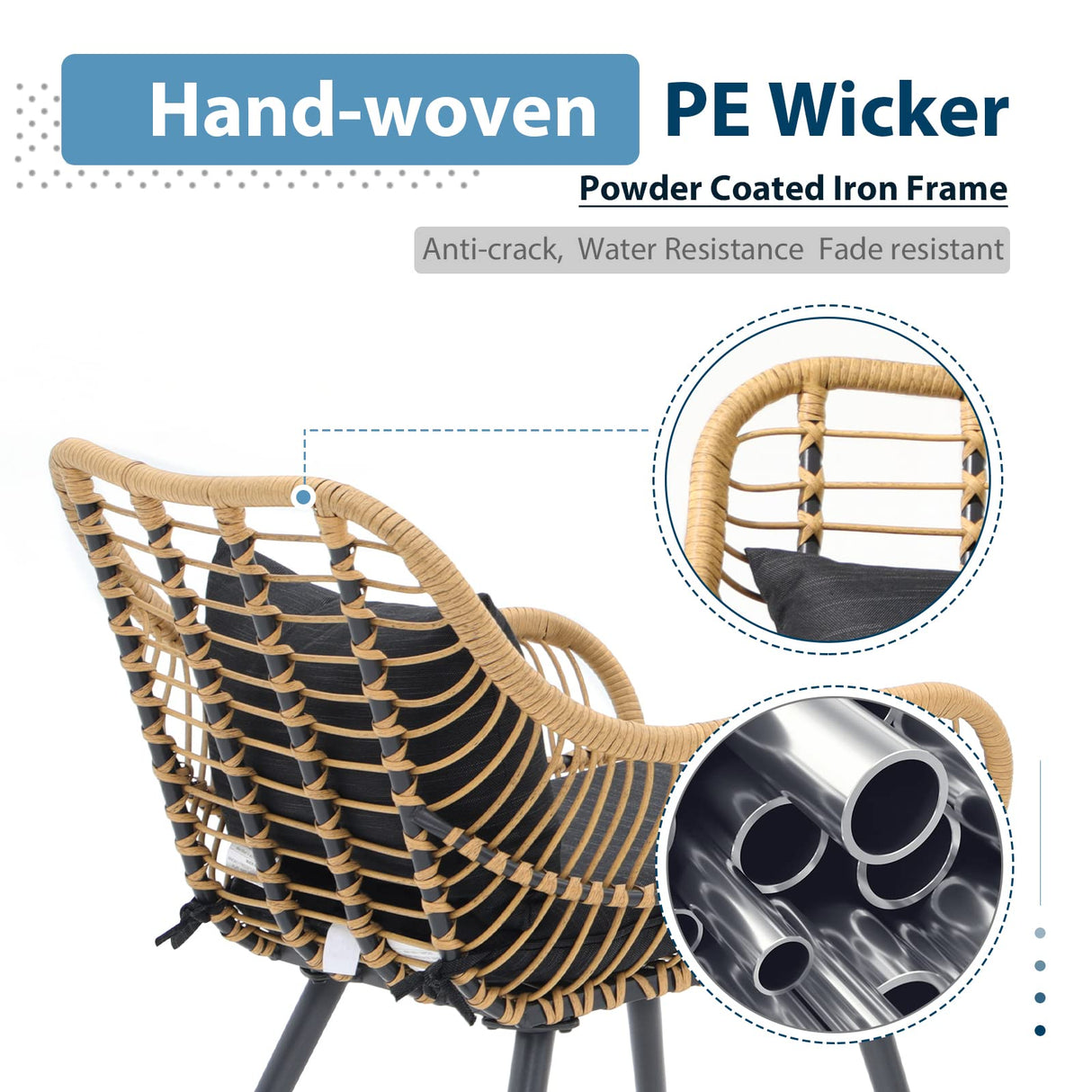 JOIVI Outdoor Patio Wicker Chairs Set of 2, Rattan Dining Chairs with Cushion and Armrest, Porch Chairs Outdoor Seating with Iron Frame, Balcony Furniture for Apartments, Lawn, Backyard, Garden, Black JOIVI