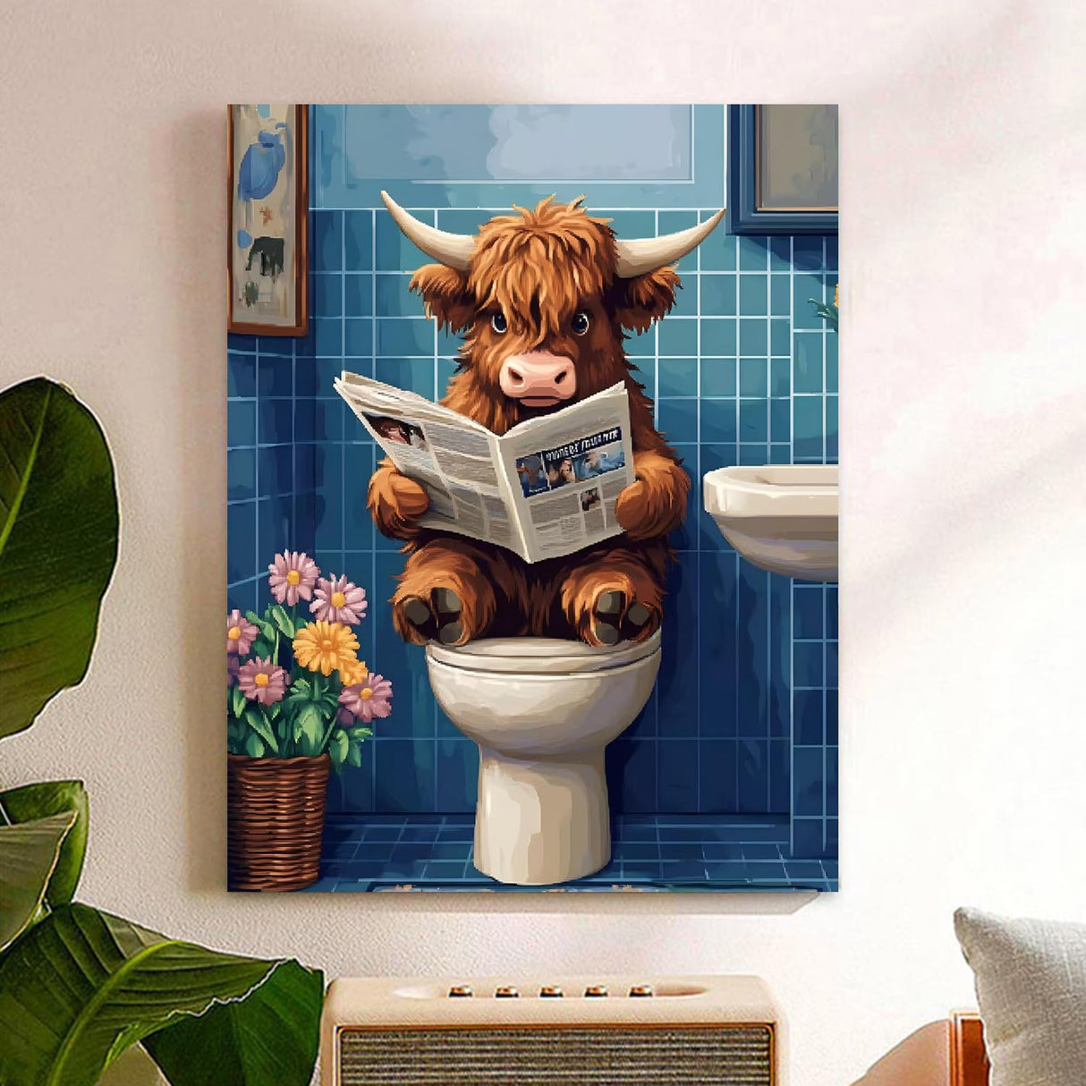 Reivworl Cow Paint by Numbers Kit for Adults Beginners, Bathroom Paint by Numbers, Adult Paint by Number Kits for Gifts and Home Wall Decor 16x20 Inch Reivworl