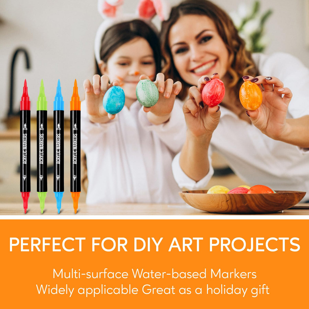 Pagather 48 Colors Acrylic Paint Markers, Dual Tip with Fine Tip and Brush Tip Pens for Stone, Wood, Calligraphy, Canvas, Ceramic, Metal, Glass, Rock Painting, DIY Crafts Pagather