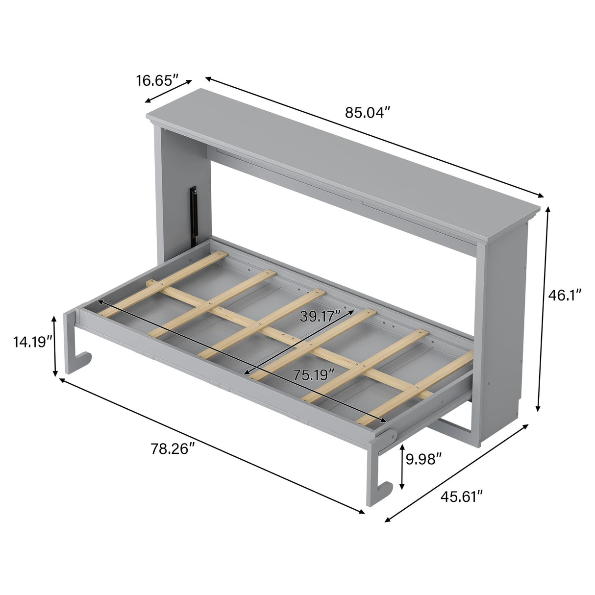 PVWIIK Twin Size Murphy Bed with Wood Support Plate for Adult,Girls,Boys,Solid Wood Cabinet Bed Frame/Hidden Wall Bed Cabinet,Space-Saving,No Box Spring Needed,Gray PVWIIK