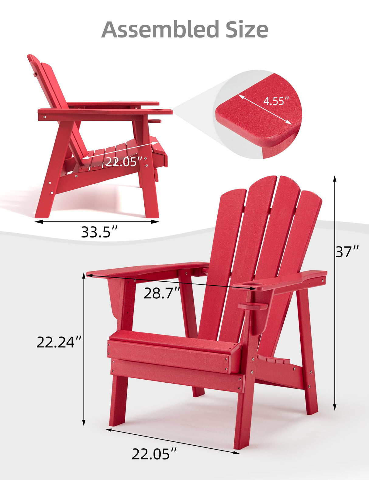 BUPPLEE Adirondack Chair - Durable HDPE Poly Lumber All-Weather Resistant, Oversized Balcony Porch Patio Outdoor Chair for Lawn, Backyard, Deck, Garden, Camping - Easy Installation, Red BUPPLEE