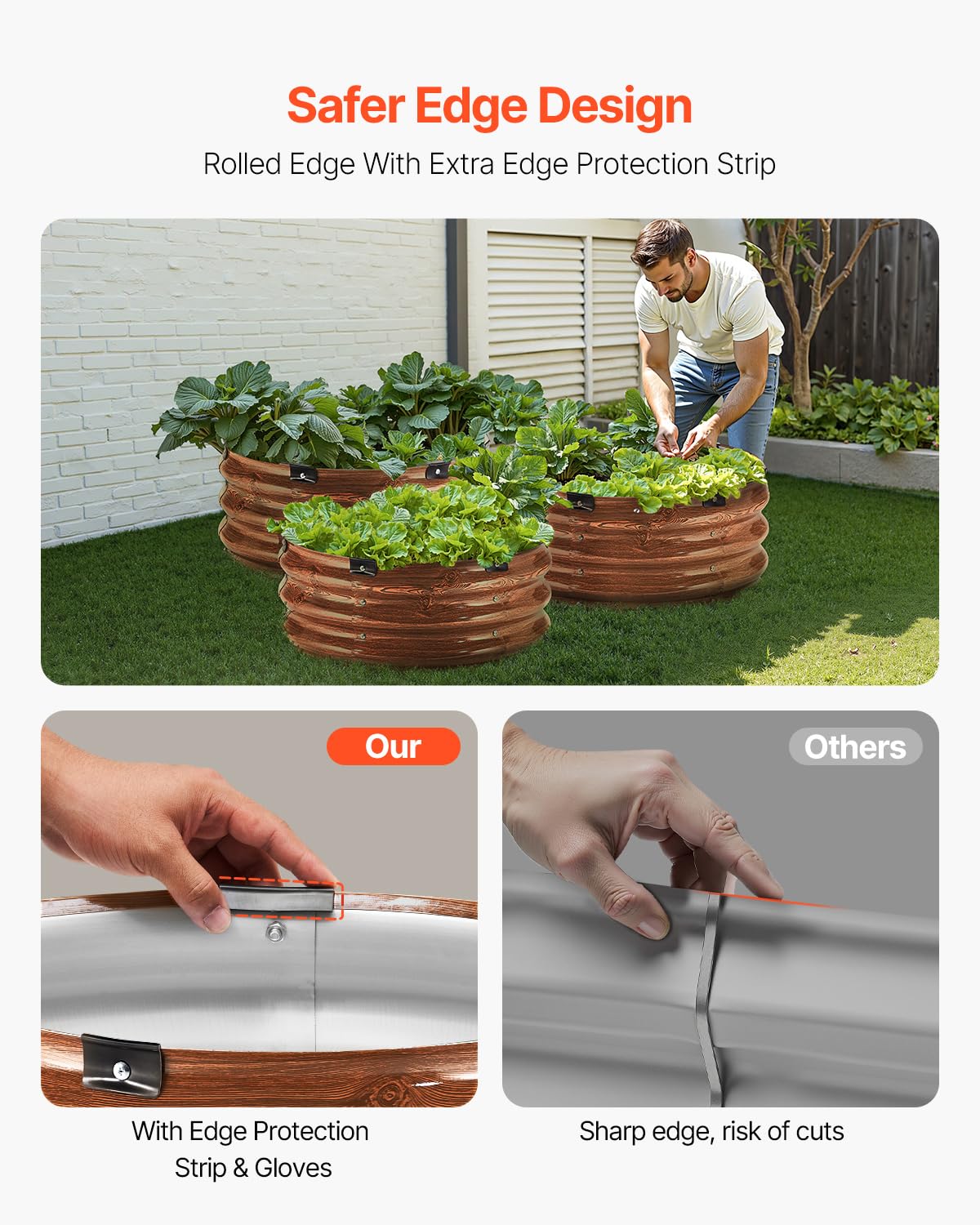 VEVOR 3 Pcs 2x2x1ft Round Galvanized Raised Garden Bed Kit, Outdoor Metal Raised Beds for Gardening Vegetables, Easy Assembly Garden Planter Box for Flowers Fruits with Open Base VEVOR