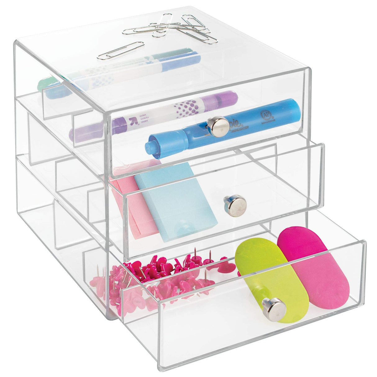 iDesign Plastic Divided 3-Drawer Vanity & Countertop Organizer – 7" x 6.5" x 6.5”, Clear iDesign