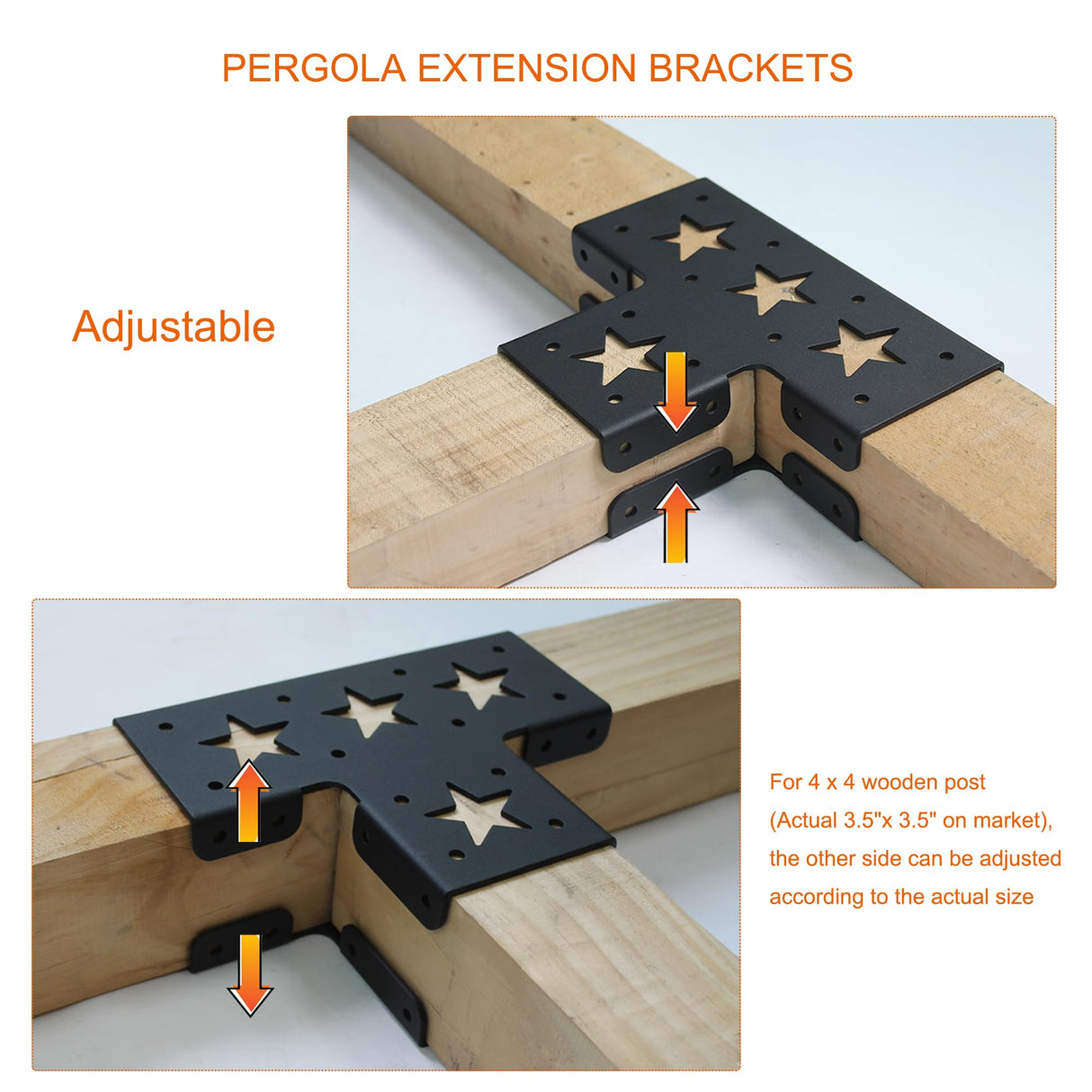 Wpbhk 4Pcs Heavy Duty Pergola Corner Brackets Extension 3-Way T Brackets for 4 x 4 Actual 3.5x3.5 Inch Post Bracket Pergola Gazebo Kit Wpbhk