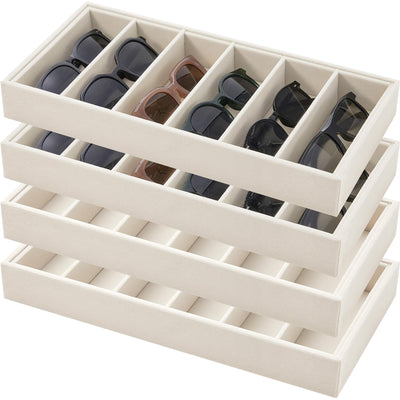 Juexica 4 Pcs Velvet Sunglasses Organizer Tray 6 Grid Sunglass Organizer Velvet Tray Stackable Glasses Display Case for Women Glasses Jewelry Display Watch (Beige)
