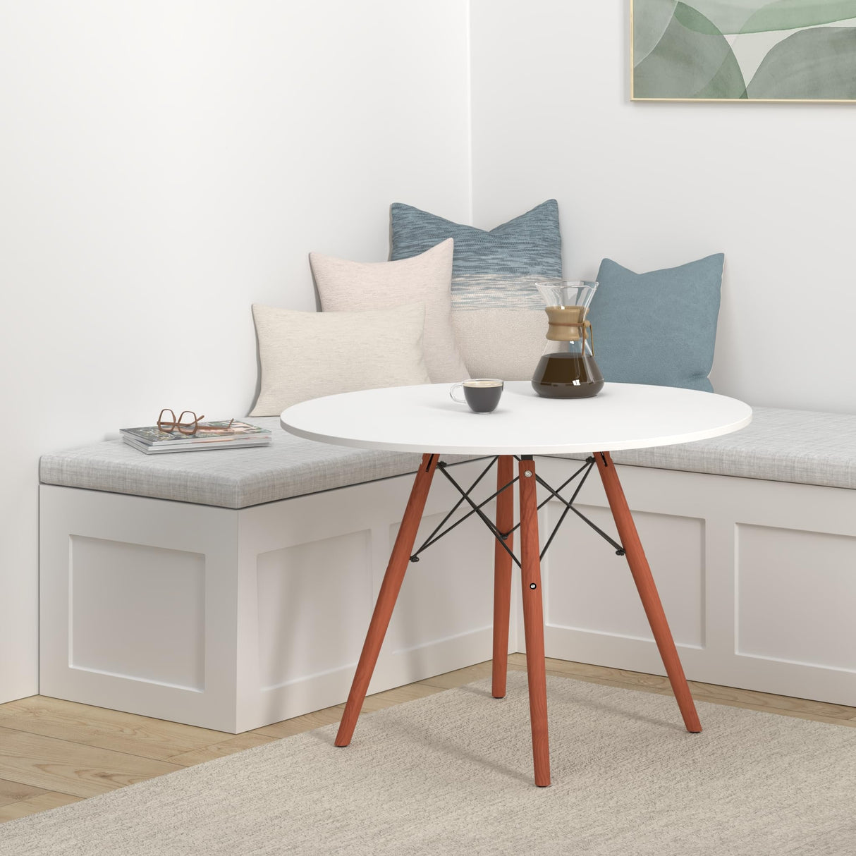 Best Choice Products 35.5in Round Dining Table, Compact Mid-Century Modern Table for 2-4, Home, Kitchen, Apartment w/Beech Wood Legs, Metal Frame - White Best Choice Products