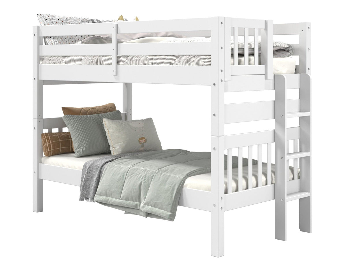 Bedz King Bunk Beds Twin over Twin Mission Style with End Ladder, White Bedz King
