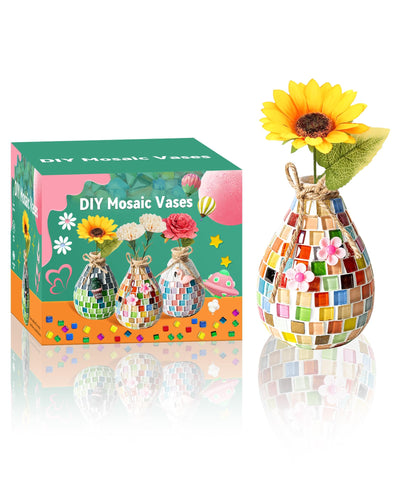 Beiktehy Mosaic Tiles for Crafts Stained Glass Kit Mosaic Kit DIY Vase Making Supplies Mosaics Tiles Crafts for Girls 8-12, Birthday Gifts, Handicraft Lovers for Kids Adults