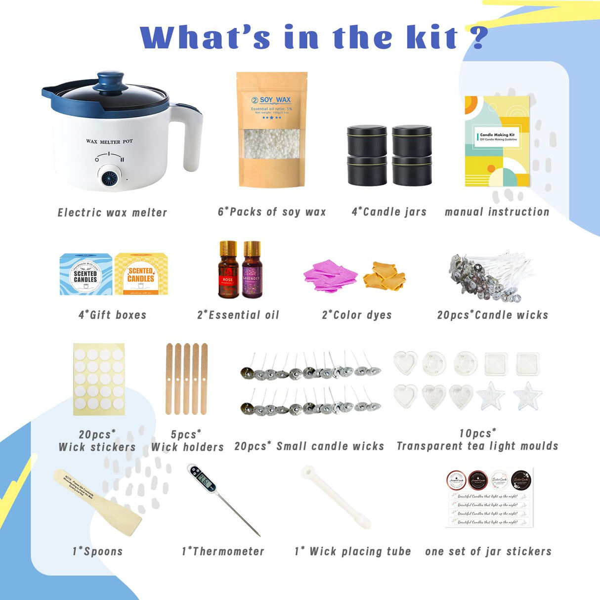 Candle Making Starter Kit for Adults, Soy Candle Maker Set with Wax Melter, Premium Wax Melts Pot Kit to Make Your own Candles KQU