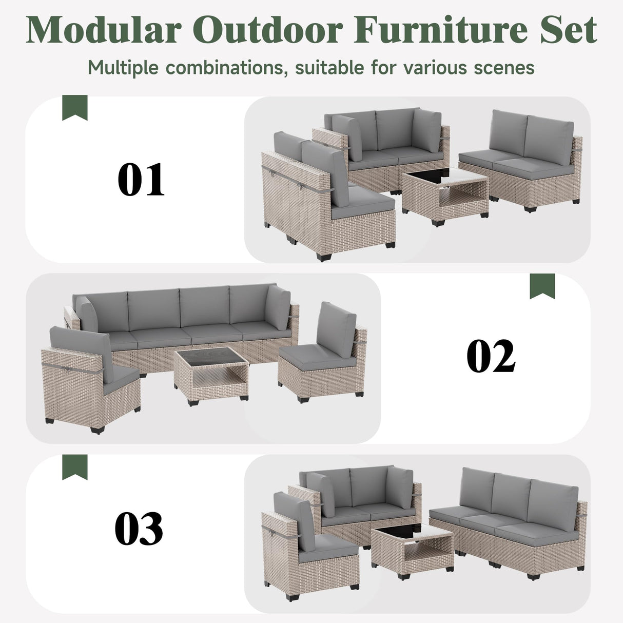 Aukreolis 11 Pieces Patio Furniture Set with Fire Pit Table, Outdoor Sectional Wicker Sofa with Thick Cushions, High Back Swivel Rocker Patio Chairs, Rattan Conversation Set with Coffee Table, Grey Aukreolis