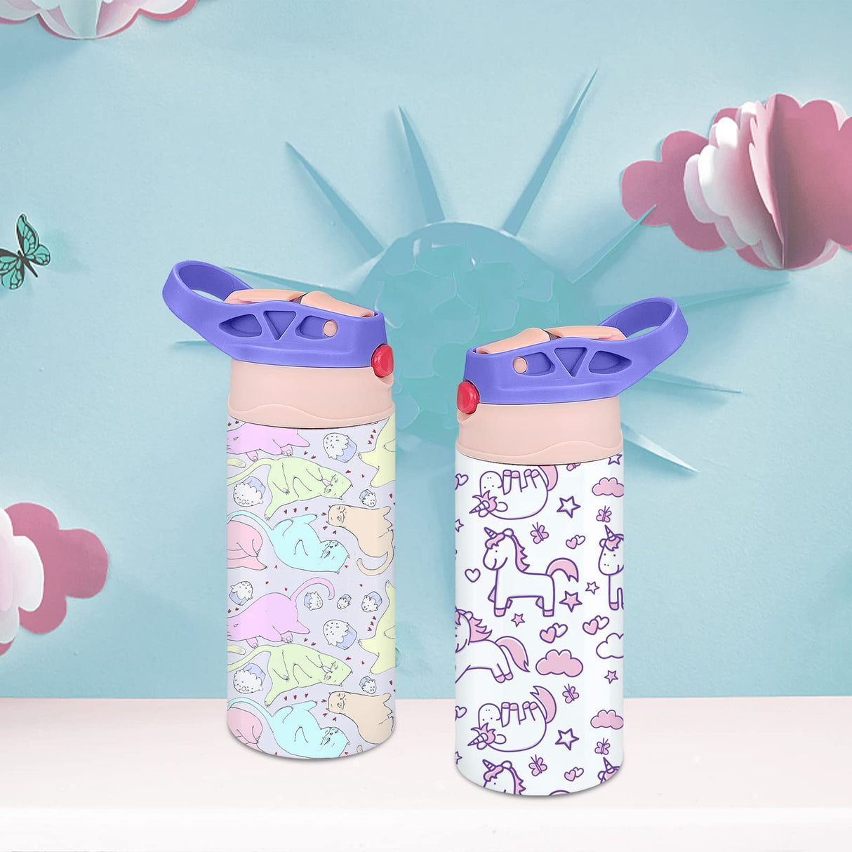 XccMe Kids Sublimation Tumbler,12oz Sublimation Water Bottle Blanks,Straight Stainless Steel Todder Sippy Cup,Double Wall Insulated Sippy Tumbler with Handle,Shrink Films,Leak Proof (Purple) XccMe