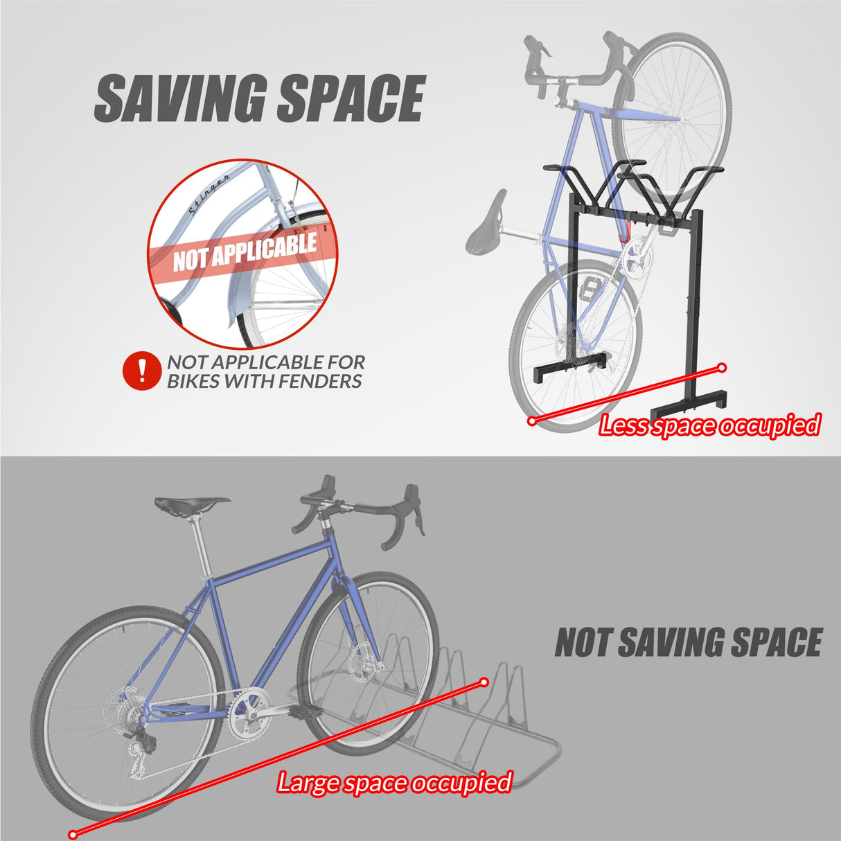 Sttoraboks 2 Bikes Floor Stand,Adjustable Bicycle Parking Rack with Hook for Garage/Indoor/Outdoor,Metal Cycle Storage Organizer Rack for Road Bikes Sttoraboks
