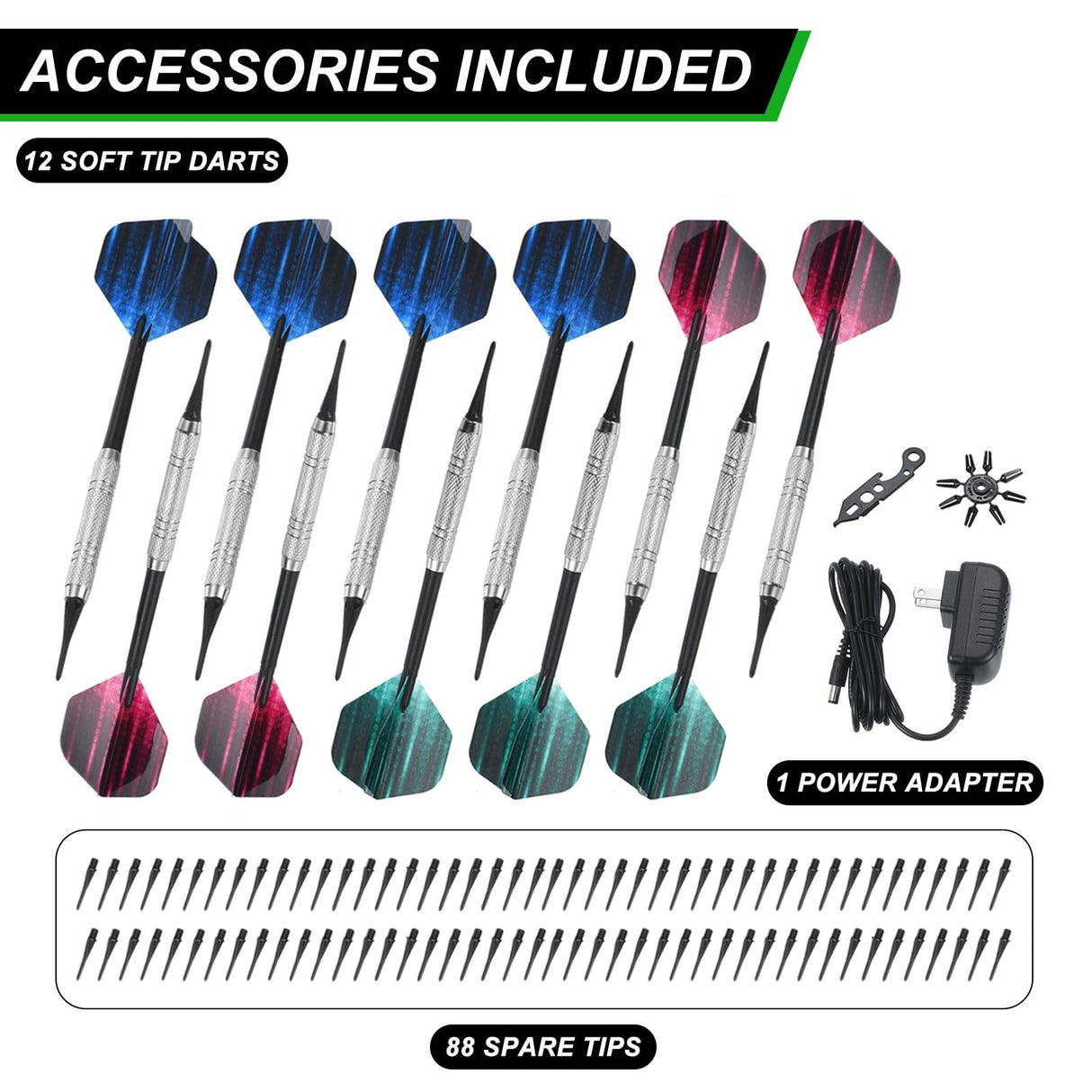 PATIKIL Electronic Dart Board Cabinet Set, LED Digital Electric Dartboard with Wooden Cabinet Door, Soft Tip Darts Board with 12 Darts, 88 Tips, 27 Games, 243 Variations, Up to 16 Players PATIKIL