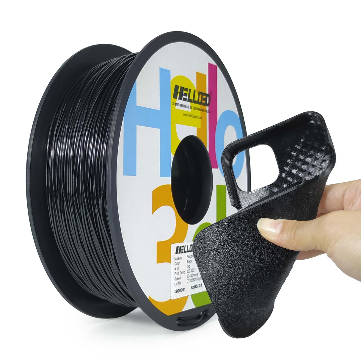 HEllO3D TPU Filament 1.75mm Flexible 3D Printer Filament,85A Soft 3D Printer Filament,TPU Elastomer 3D Filament,Vacuum Packed,Dimensional Accuracy +/- 0.05mm,1Kg Spool (1KG)(Black) HELLO3D