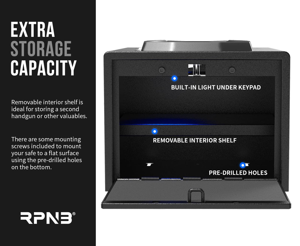 RPNB Gun Security Safe, Quick-Access Firearm Safety Device with Biometric Fingerprint & Digital Key Pad RPNB