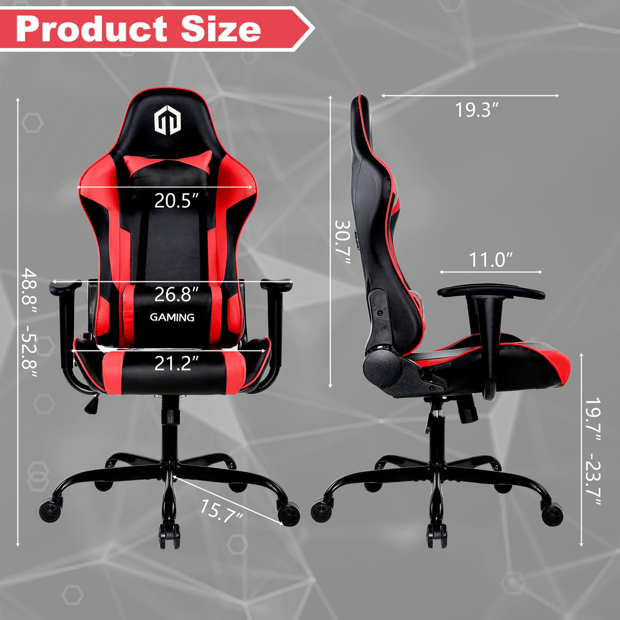 GOTMINSI Computer Gaming Chair with Headrest and Lumbar Cushion, Ergonomic Gaming Chair Office Chair 290lbs for Adults, Video Game Chairs Racing Chair High Back Leather Adjustable, (BK/Red) GOTMINSI