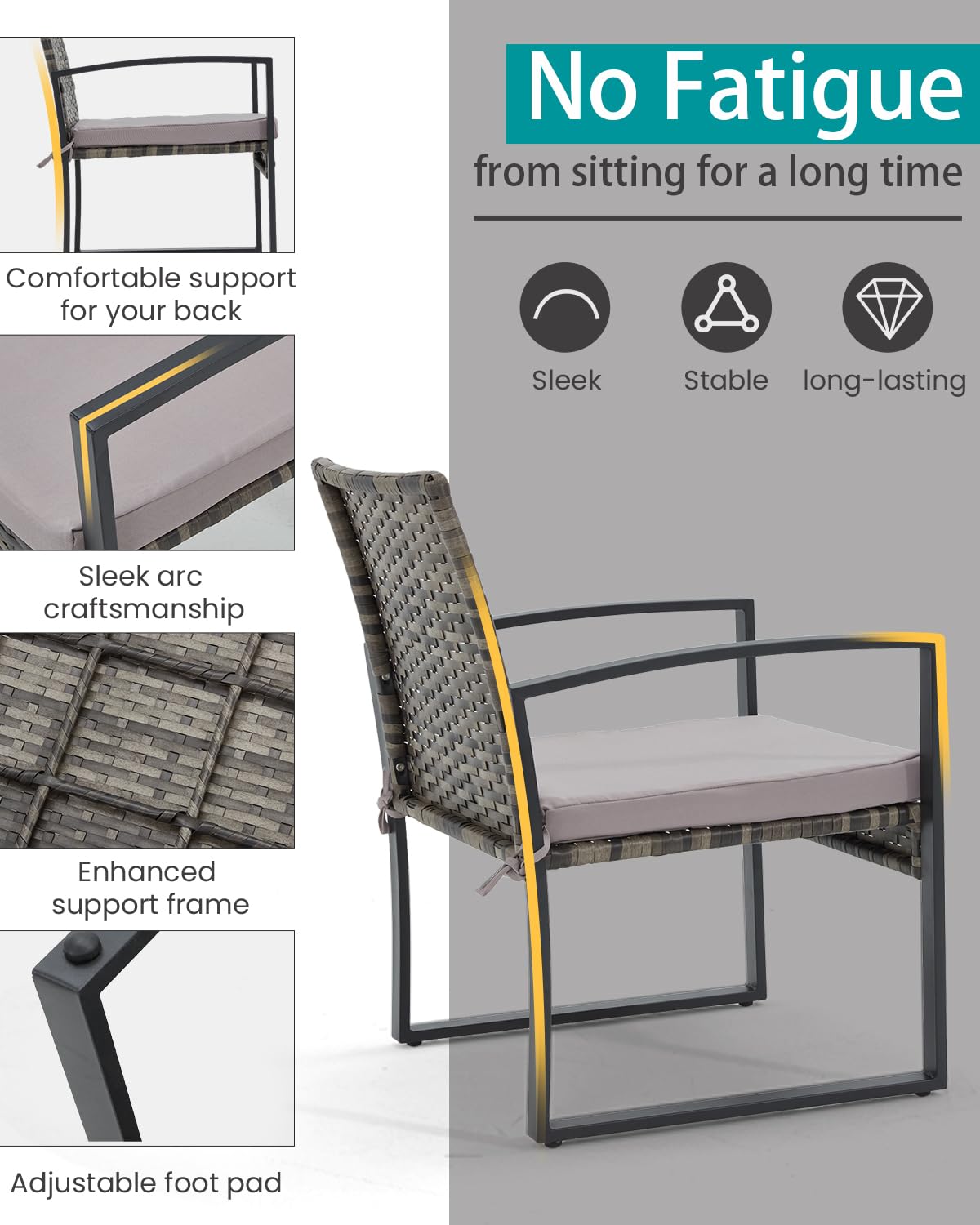 Bezseller 3 Pieces Patio Furniture Set, Outdoor Rattan Bistro Set with Coffee Table, Durable Steel Frame with Strapped Cushions for Garden, Balcony, Poolside, Backyard Bezseller