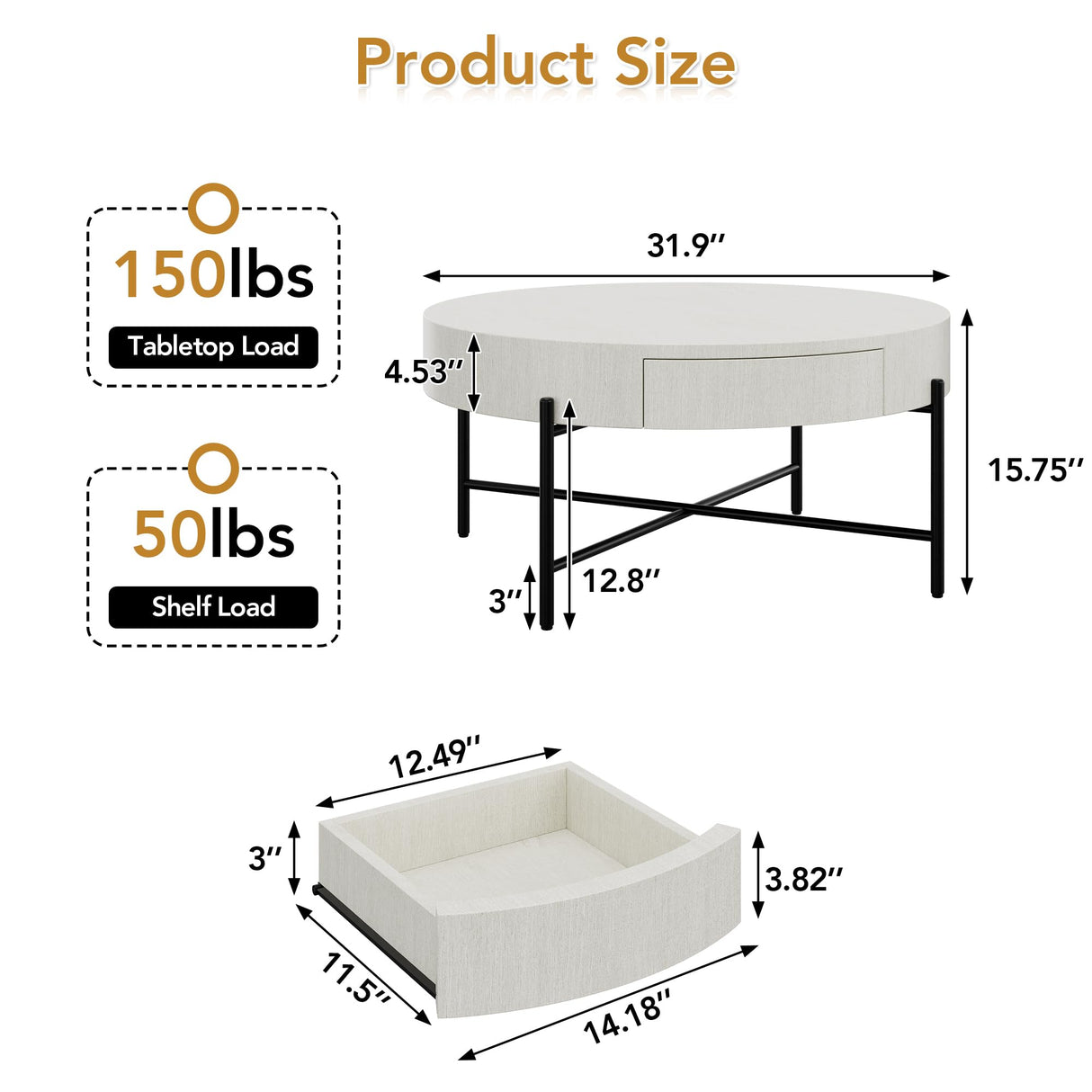 GarveeHome Round Coffee Table with Drawers Farmhouse Coffee Table with Storage Wood Accent Center Table Natural Coffee Table for Living Room GarveeHome
