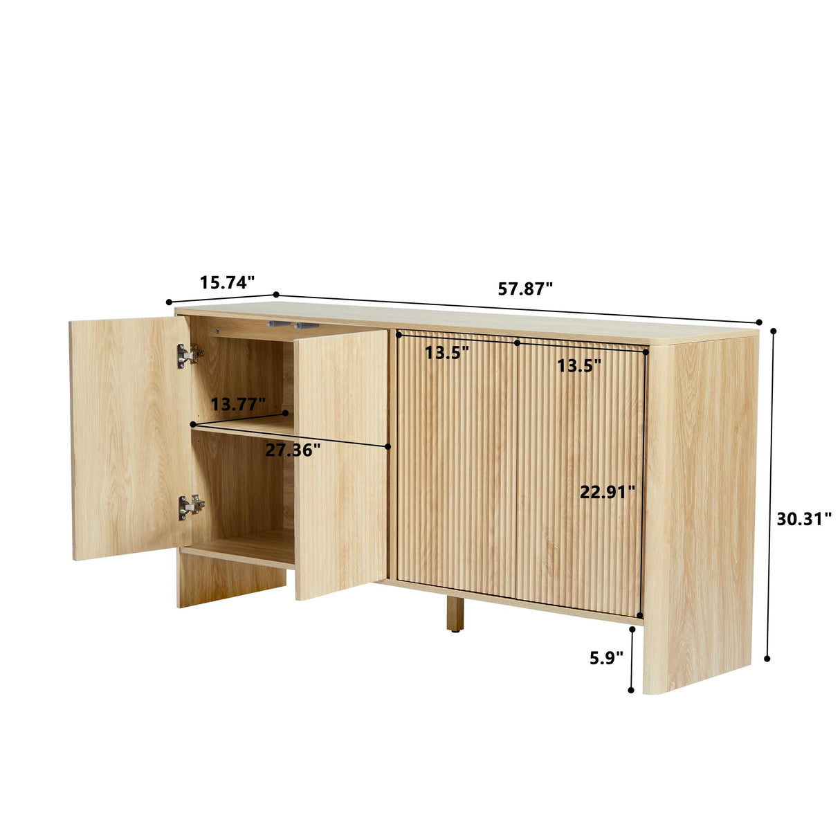 Sideboard Buffets Cabinet, Modern Accent Storage Cabinet with 4 Fluted Doors and Adjustable Shelves, Wood Credenza Buffet Sideboards, Console Table for Kitchen Dining Living Room Entryway (Natural) XUZENEST