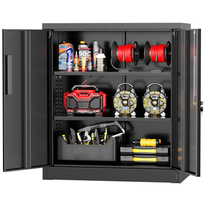 Greenvelly Metal Storage Cabinet, 36" Locking Storage Cabinet with Doors and Shelves, Lockable Storage Cabinets for Home Office, Utility Locker Cabinet, Steel Garage Cabinet with 2 Keys, Black