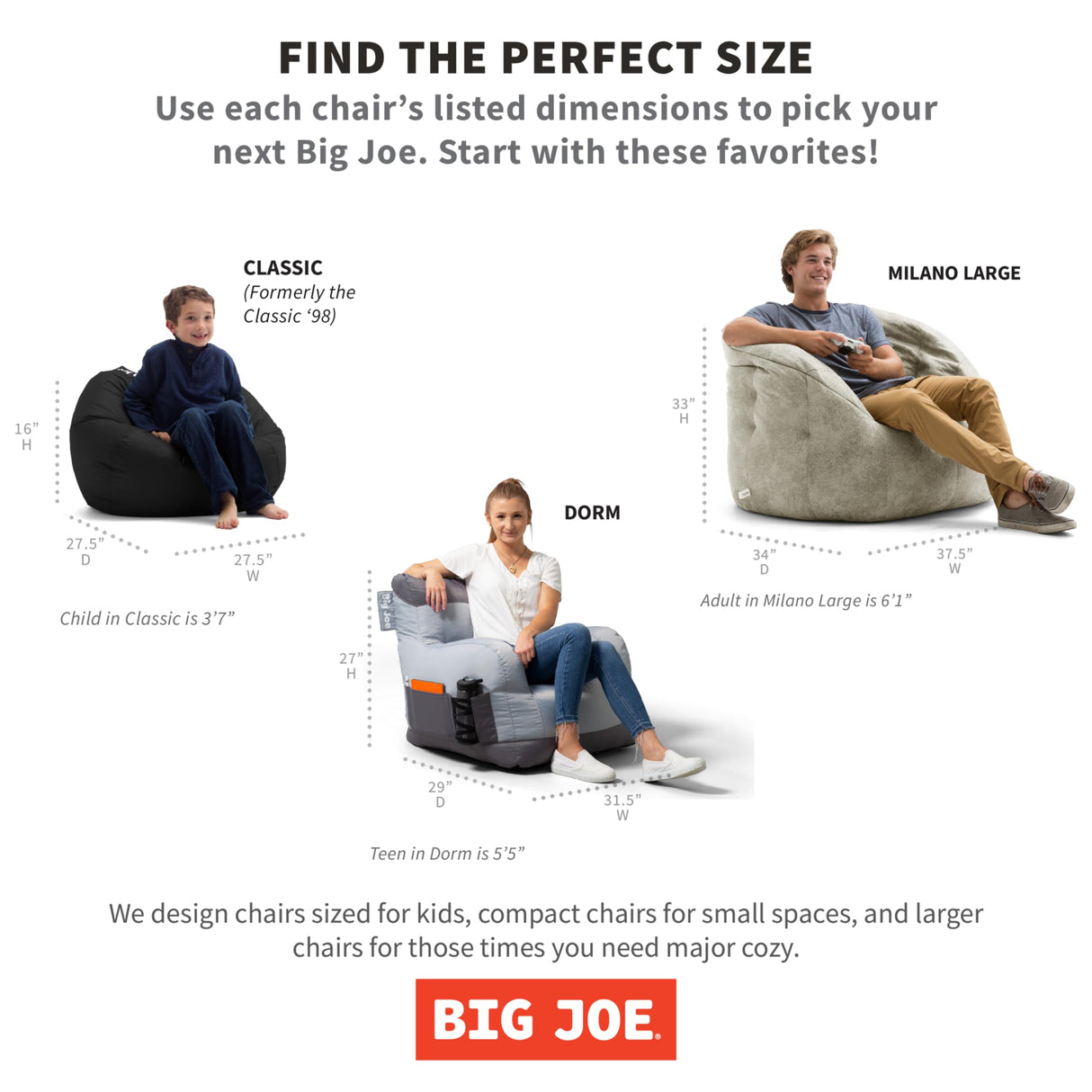 Big Joe Classic Bean Bag Chair, Black Smartmax, Durable Polyester Nylon Blend, 2 feet Round Big Joe