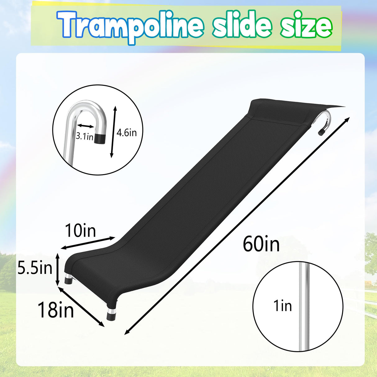 Deomod Trampoline Slide, 10FT 12FT 14FT 15FT 16FT Trampoline Universal Slides, Trampoline Accessories with Cushioning Effect, Suitable for Children to Climb Up and Slide Down, Safety Slider (Silver) deomod