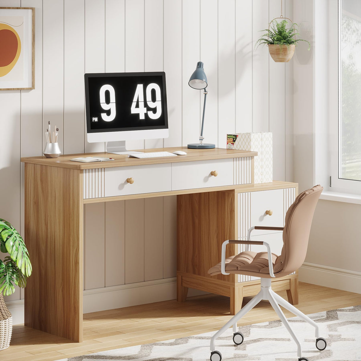 Tribesigns Computer Desk with 4 Drawers, 51-Inch Home Office Desks with Storage, Modern Wooden Executive Desk Study Writing Table Workstation for Small Space, Bedroom Tribesigns