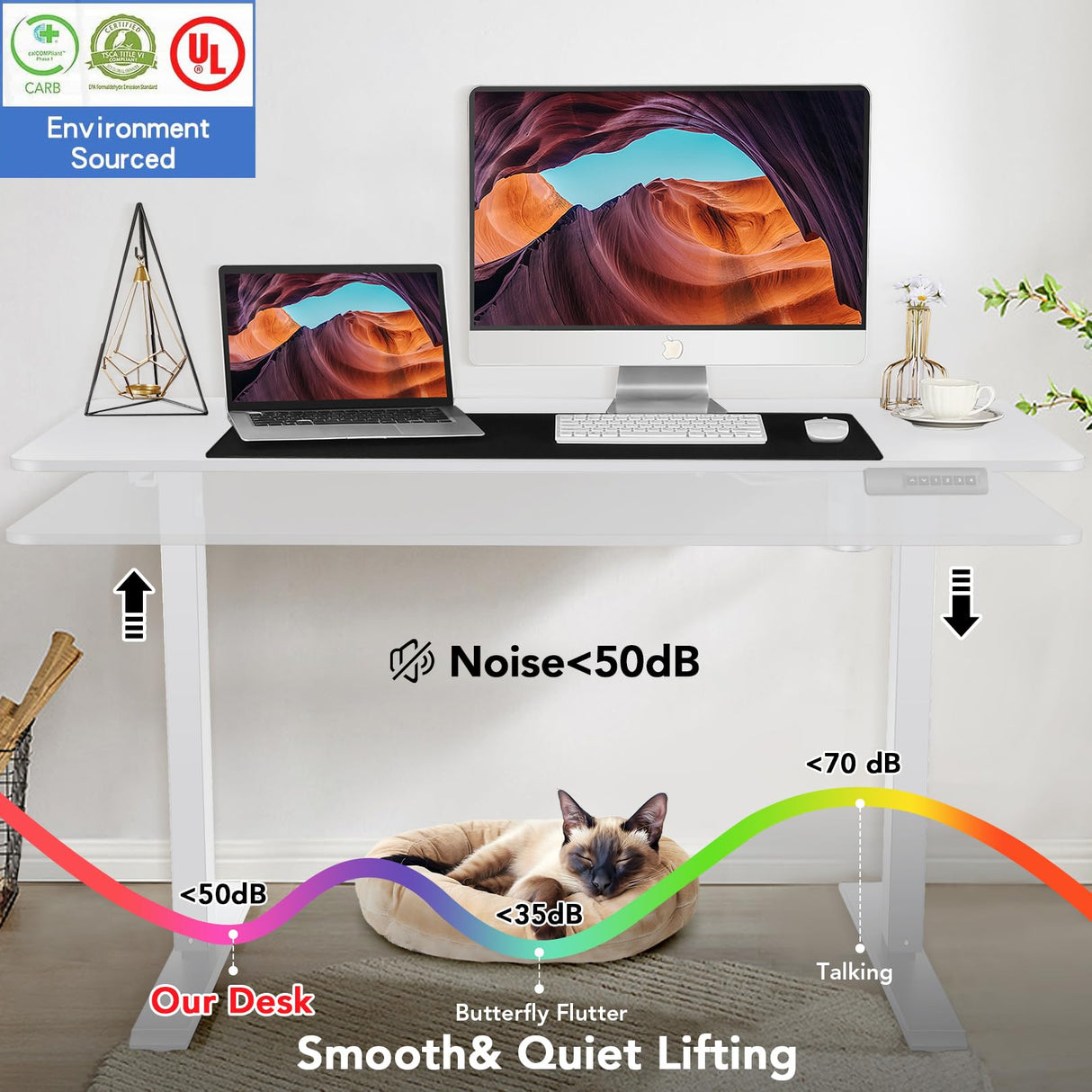 farexon Electric Standing Desk Adjustable Height, 48x24 Inches Stand Up Desk with 4 Preset Heights, Lockable Casters, Double Hooks,27.5''-46.5'' Lifting Range Home Office Computer Desk(White) farexon