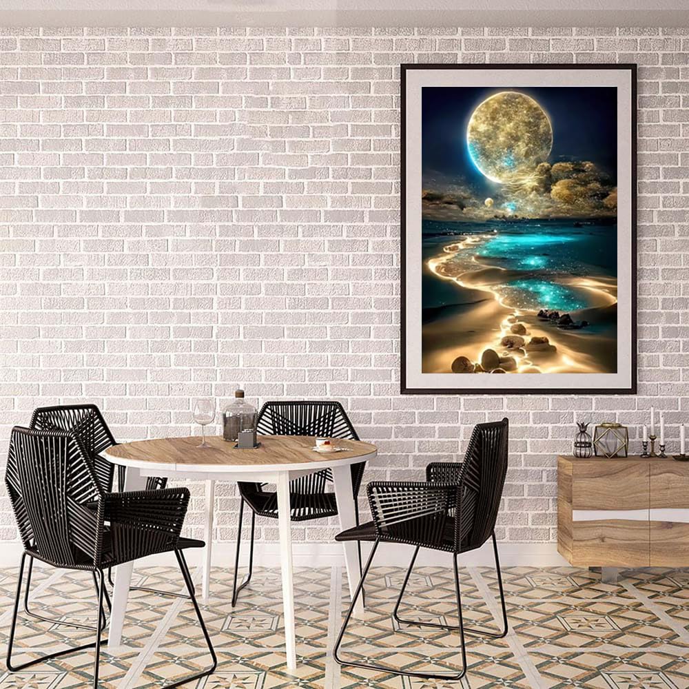 ZQEATRY Moon Diamond Painting Kits for Adults,DIY Moonlight Beach Diamond Art Kits,5D Full Drill Painting Kits with Arts and Crafts for Home Wall Decor 11.8 X 15.7Inch ZQEATRY