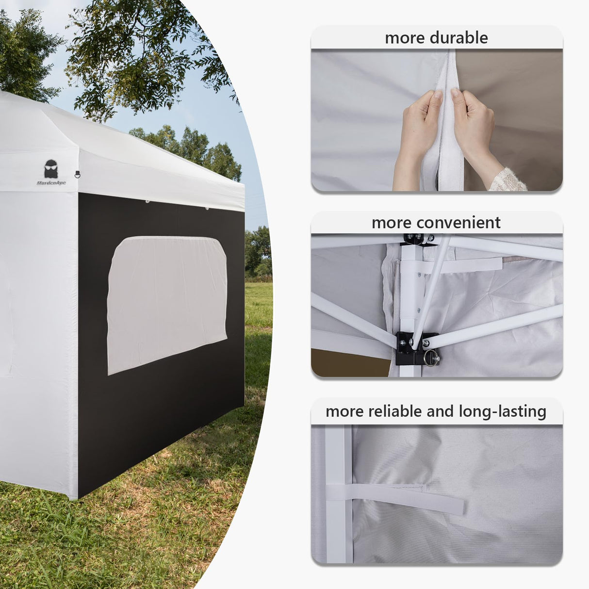 MordenApe Sunshade Sidewall for 10x10 Pop Up Canopy Gazebos Tent - Straight Leg, Instant Waterproof Canopy SunWall, 1 Pack Canopy Sidewall Only (Spliceable, White) MordenApe